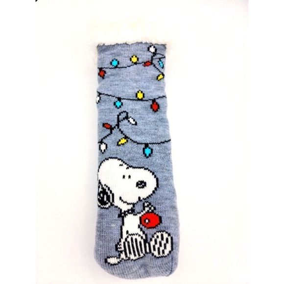 Snoopy Peanuts Grey Faux Fur Slipper Socks 4-10 NWT - Picture 2 of 5